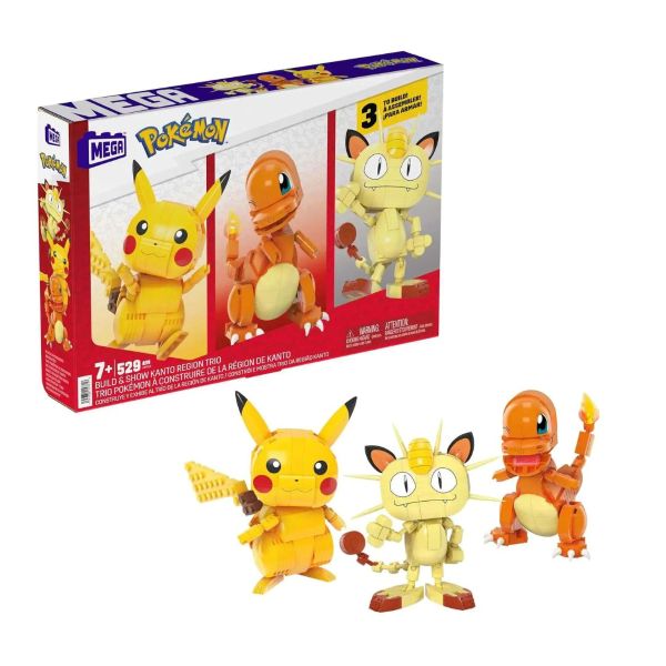 MATTEL(Mega) – POKEMON Kanto Region Trio (Charmander-Pikachu-Meowth) Costruzioni in box (26×39 cm)…x4